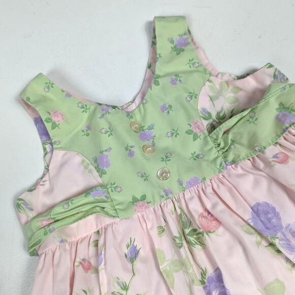 Vtg Hartstrings Baby Dress Girls Sz 18m 90s Pink Floral Sundress - Picture 2 of 5